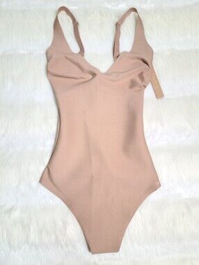 SKIMS Body Core Sculpt Plunge Thong Bodysuit Tan Sienna Women Medium NEW